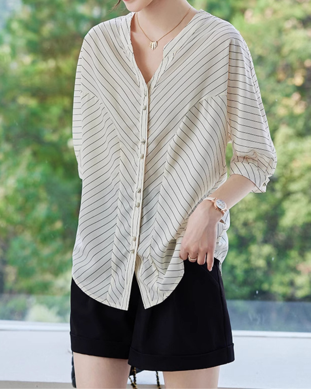 Elowen Stripe Soft Draped Blouse