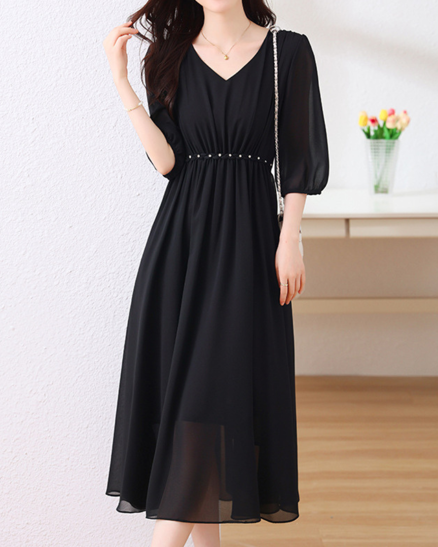 Arden Pearl Waist Chiffon Dress