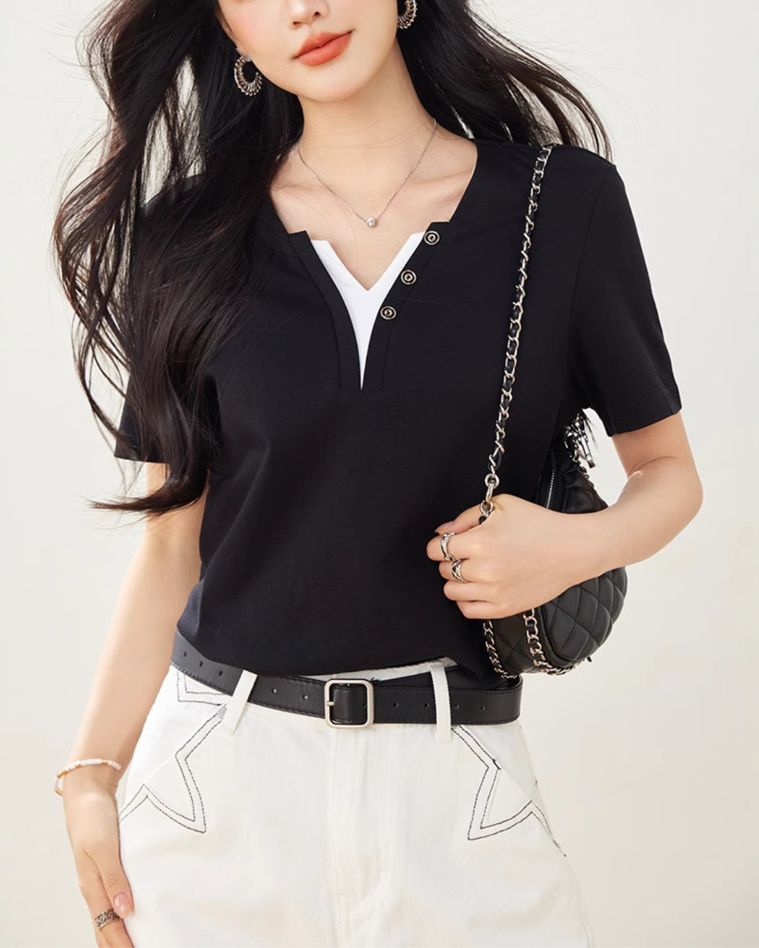 Mabel Layered Button T-Shirt