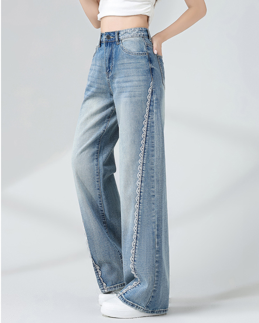 Liora Lace Trim Wide Denim