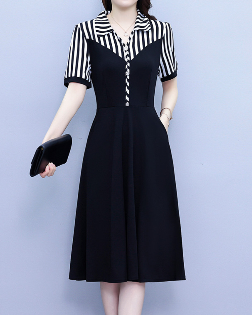 Irene Stripe Button Flare Dress