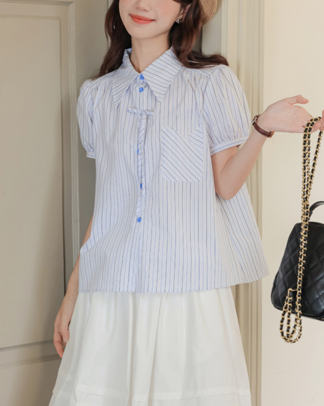Mira Ribbon Stripe Puff Blouse