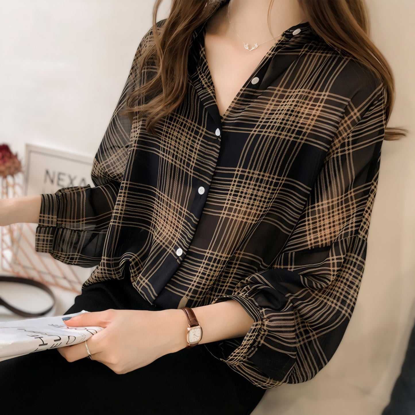 Lily Line Minimal Soft Bow Blouse