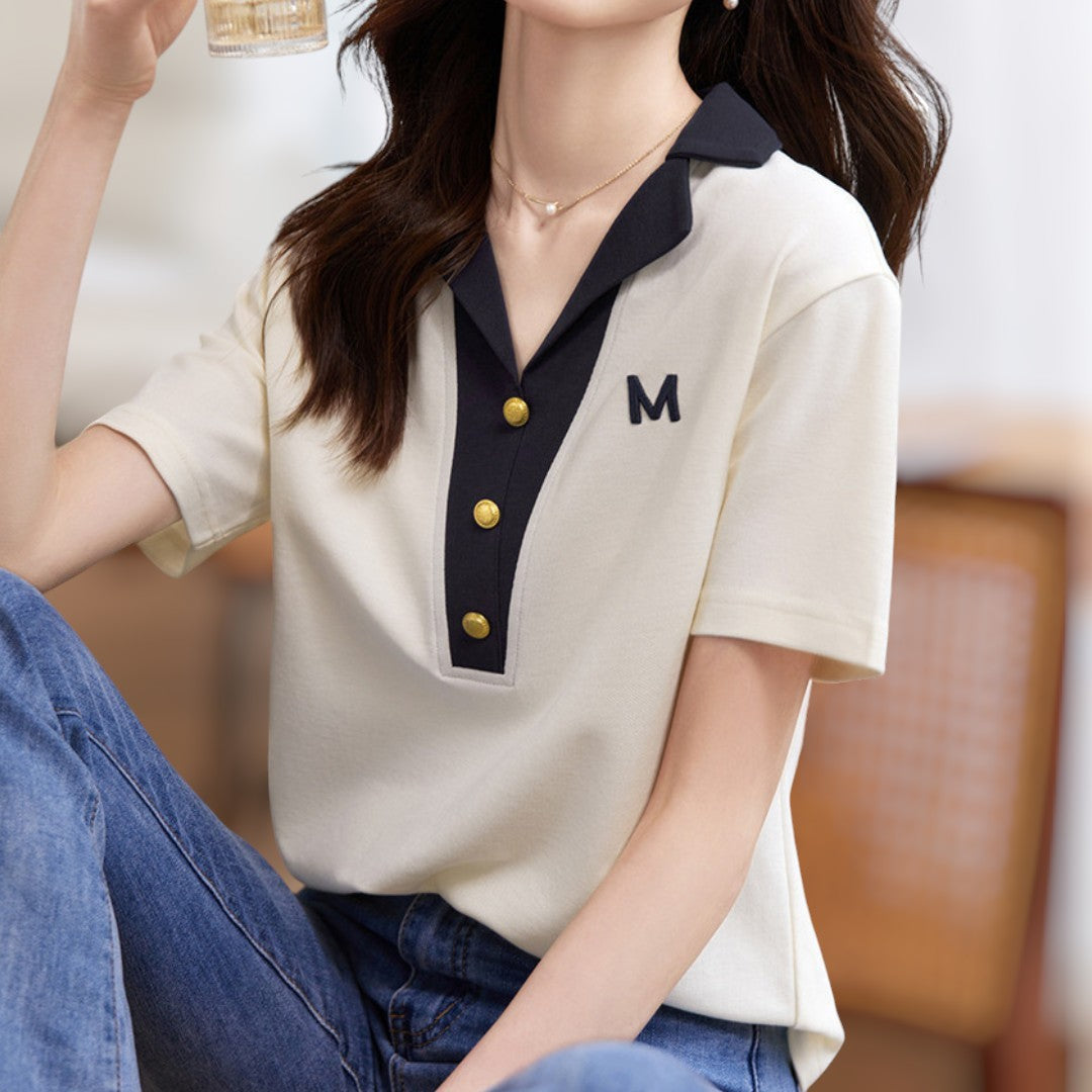 Marcie Contrast Button Collar T-Shirt