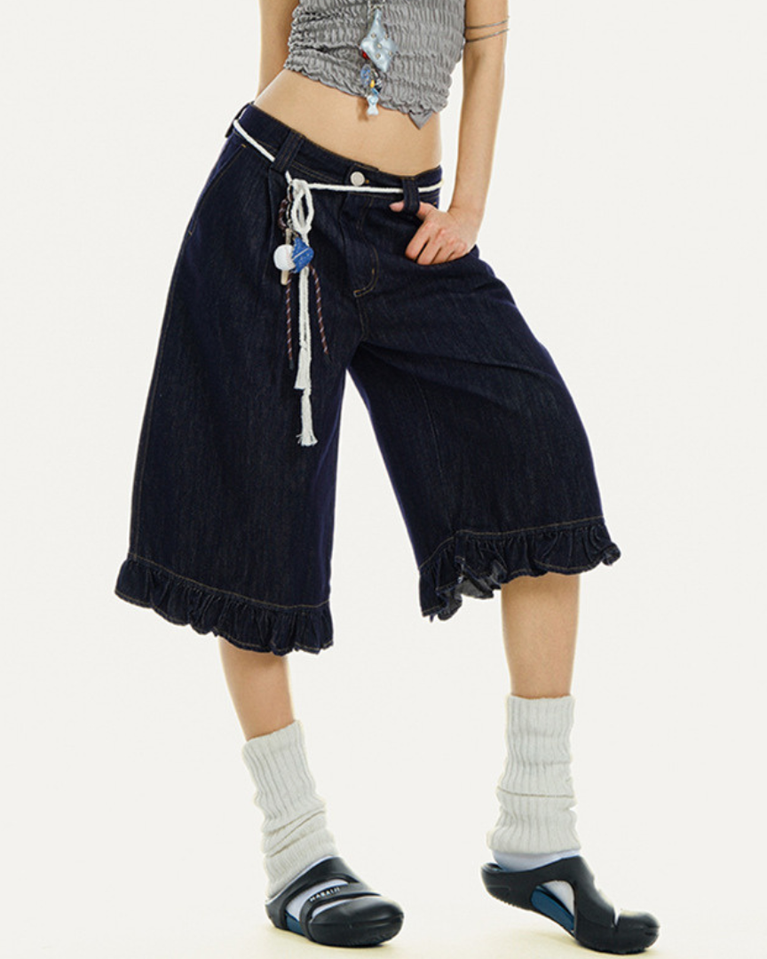 Fiora Edge Ruffle Denim Shorts
