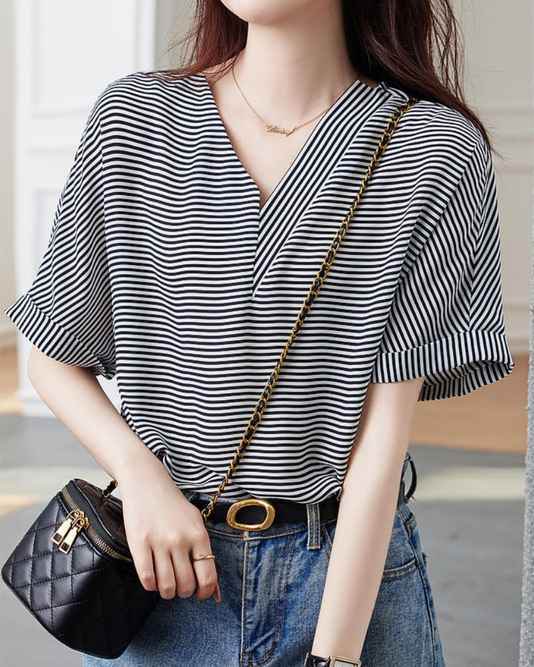 Isla Calm Stripe V-Neck T-Shirt