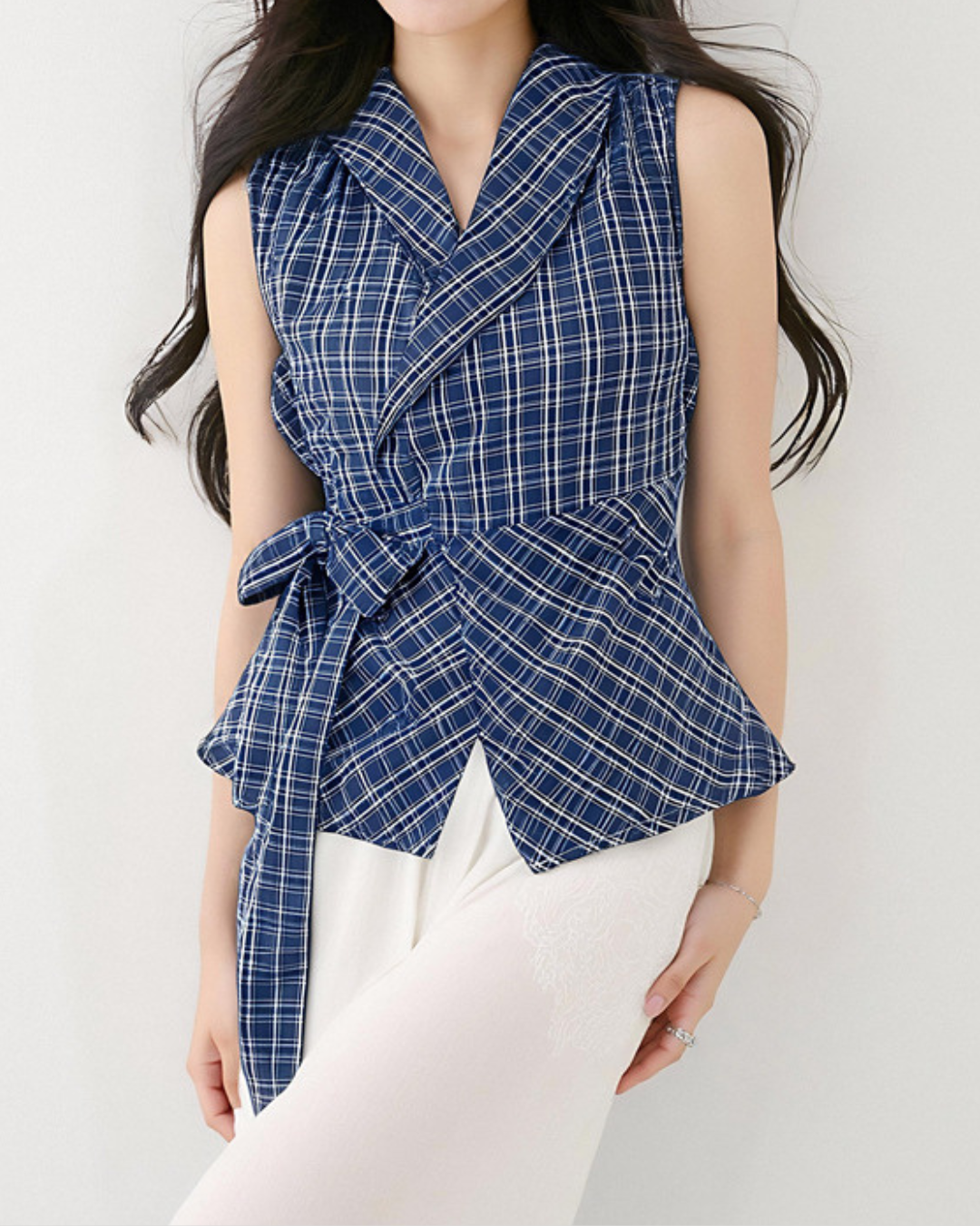Elora Check Wrap Sleeveless Top