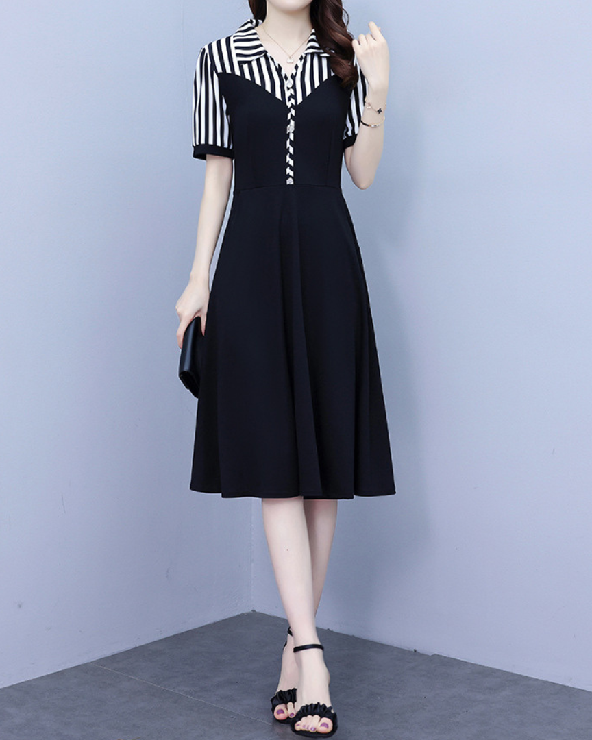 Irene Stripe Button Flare Dress