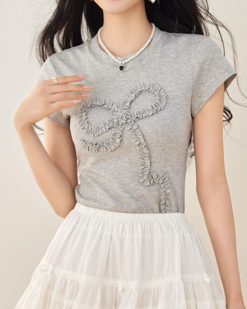 Mira Ribbon Textured Cotton T-Shirt