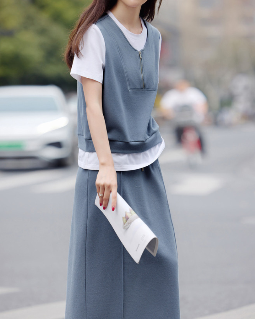 Everly Mock Layer Midi Skirt Set