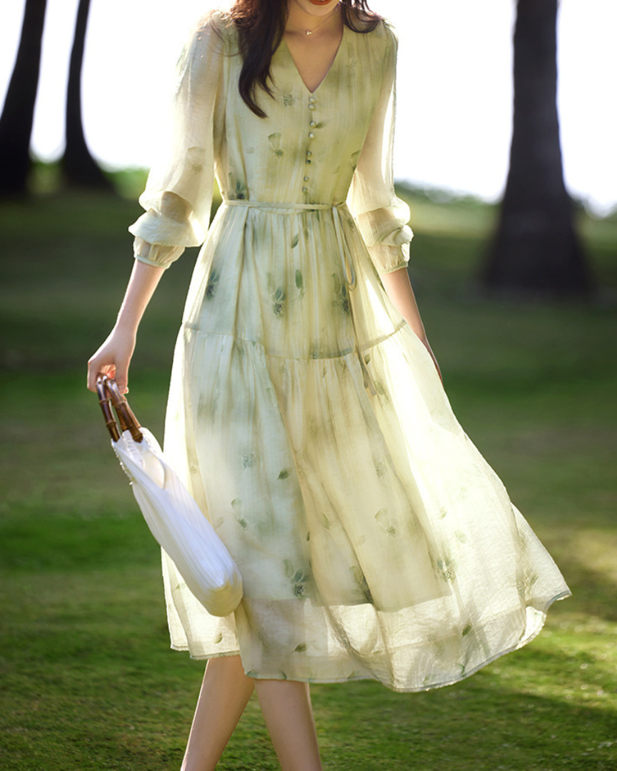 Serene Whisper Pleated Midi Dress