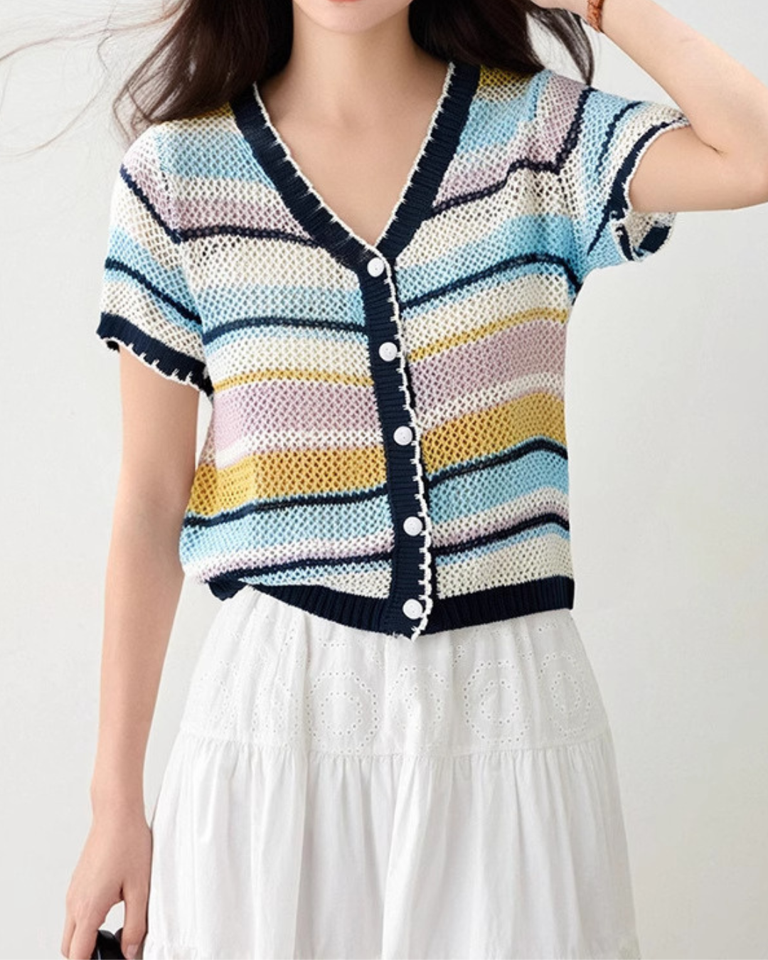 Mica Stripe Knit Cardigan T-Shirt