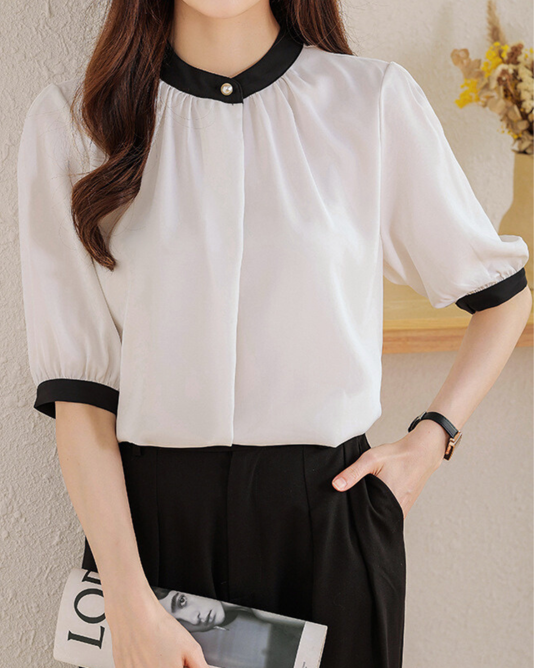 Vera Ease Pearl Trim Blouse