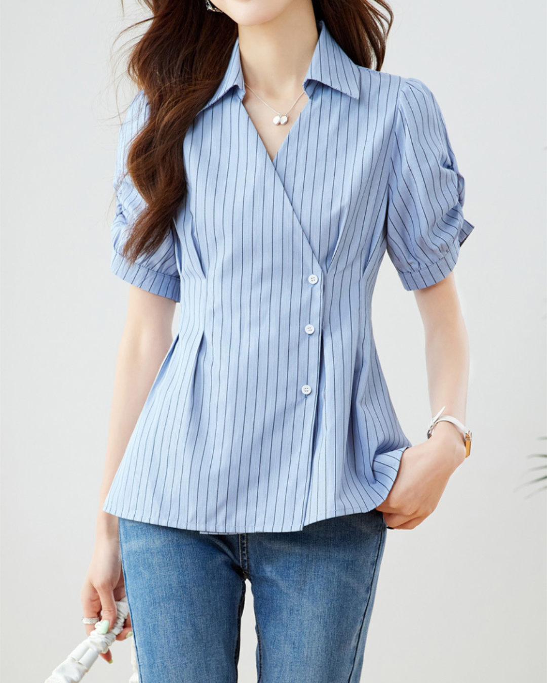 Sylvie Soft Pinstripe Wrap Shirt