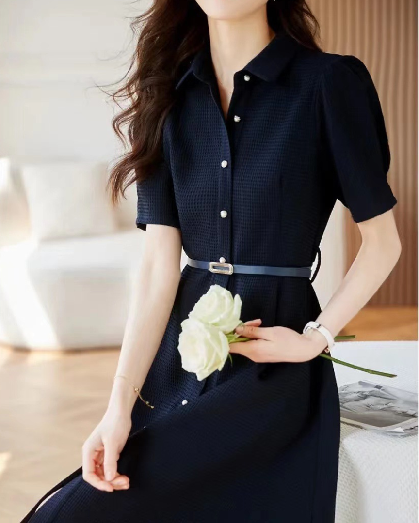 Adele Pearl Button Flare Dress