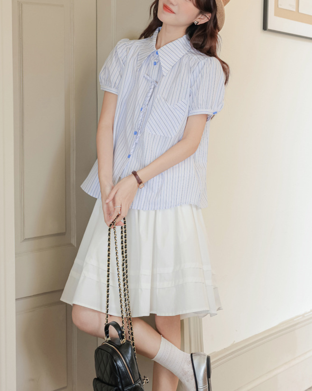Mira Ribbon Stripe Puff Blouse