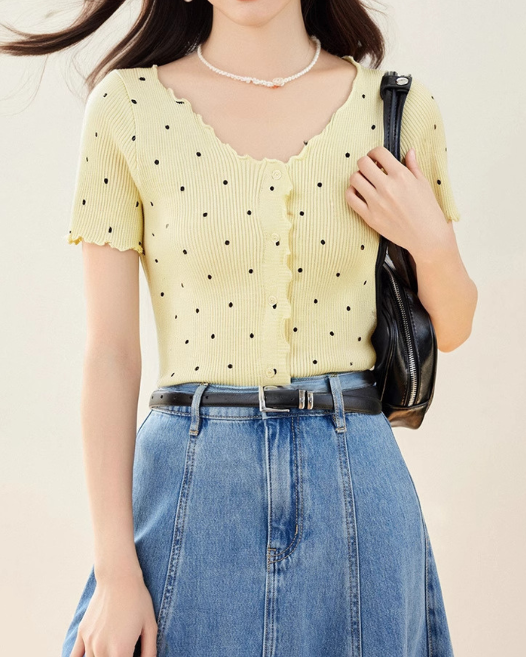 Dottie Ripple Button Knit T-Shirt