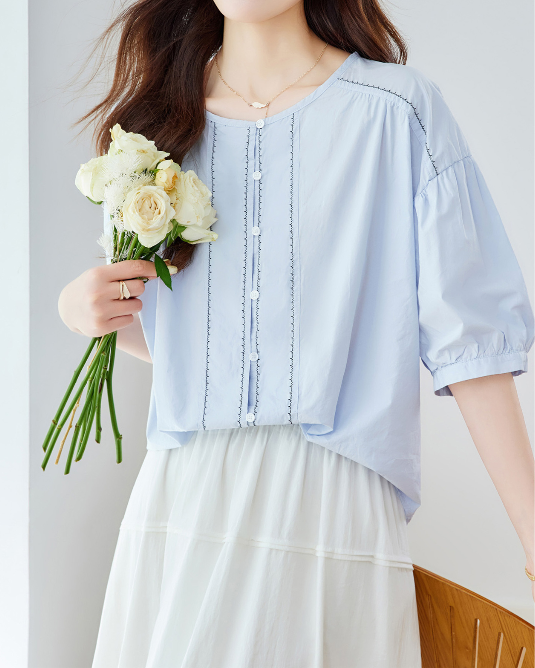 Azure Ease Pintuck Blouse