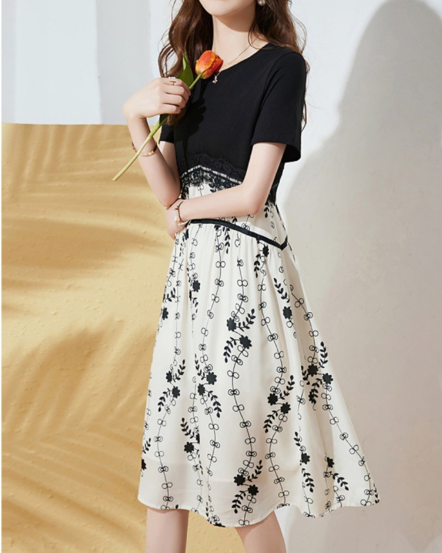 Noir Flora Stitch Midi Dress