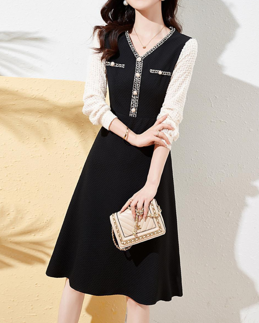 Noir Gem Tweed Trim Dress