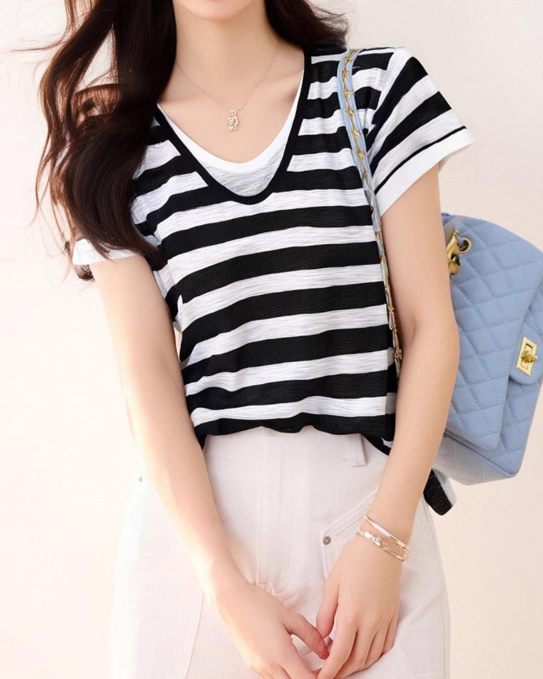 Lyna Stripe Layer Knit T-Shirt