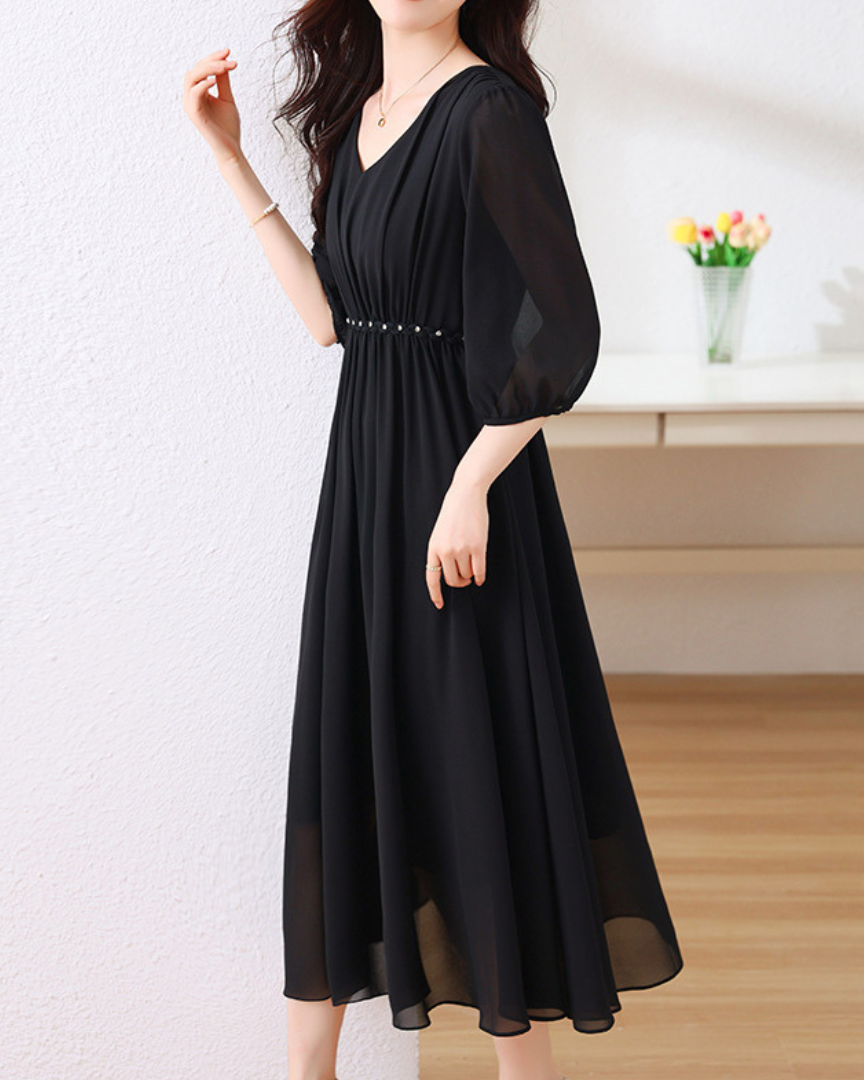 Arden Pearl Waist Chiffon Dress