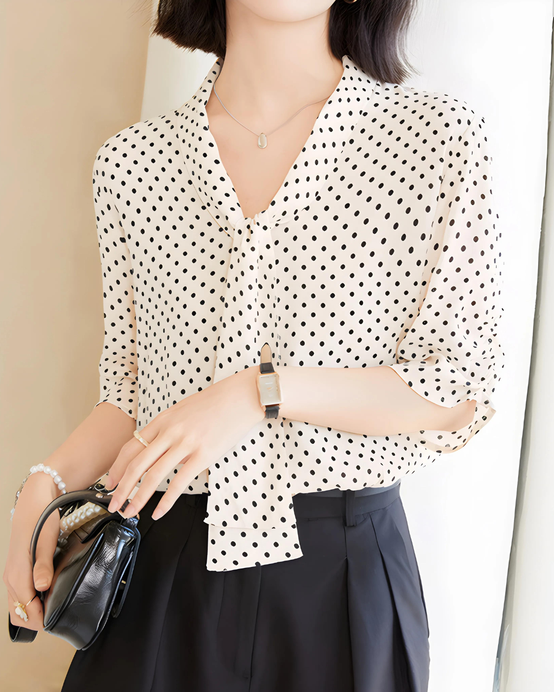 Amelie Dot Soft Tie Blouse