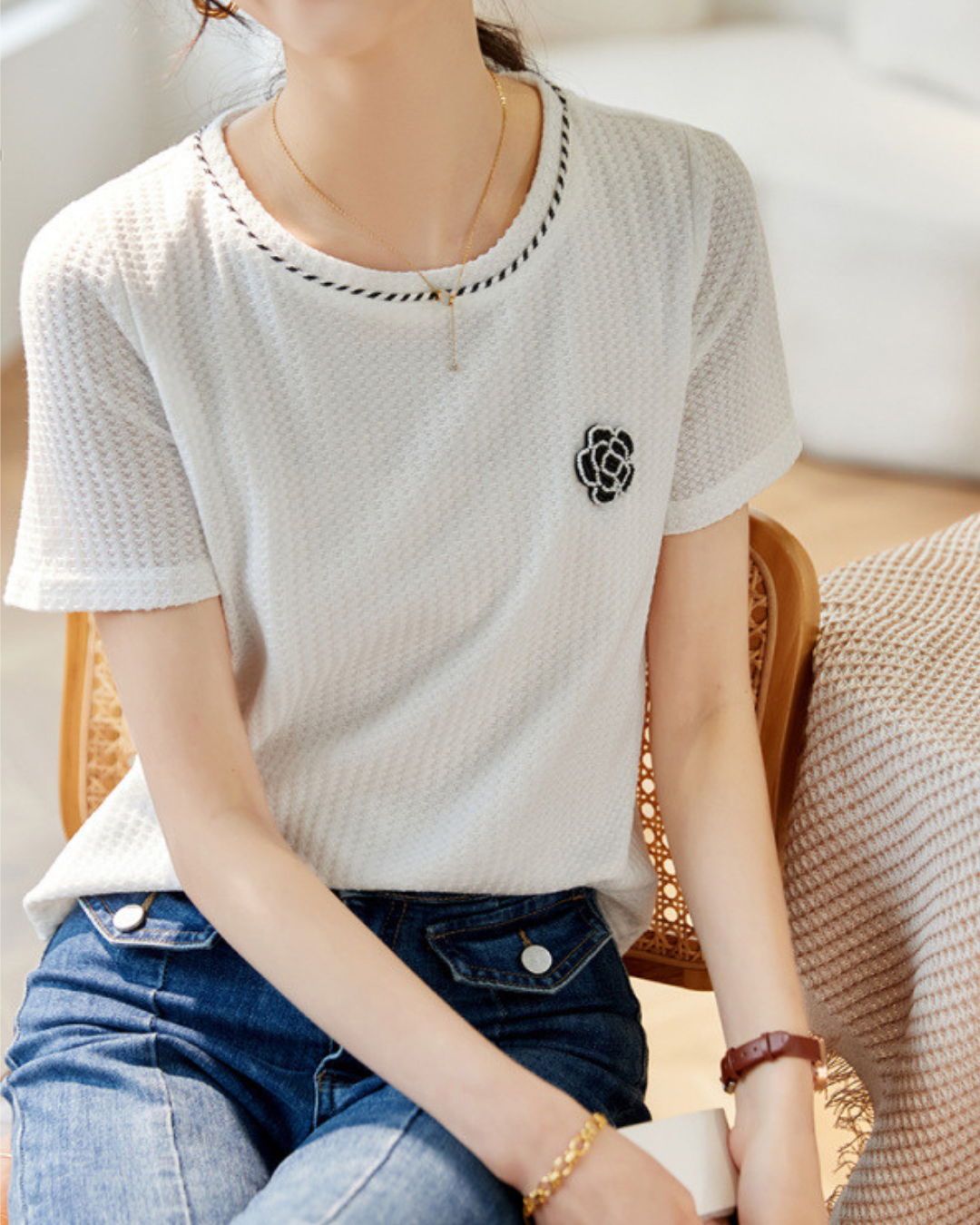 Clara Waffle Flower Knit T-Shirt