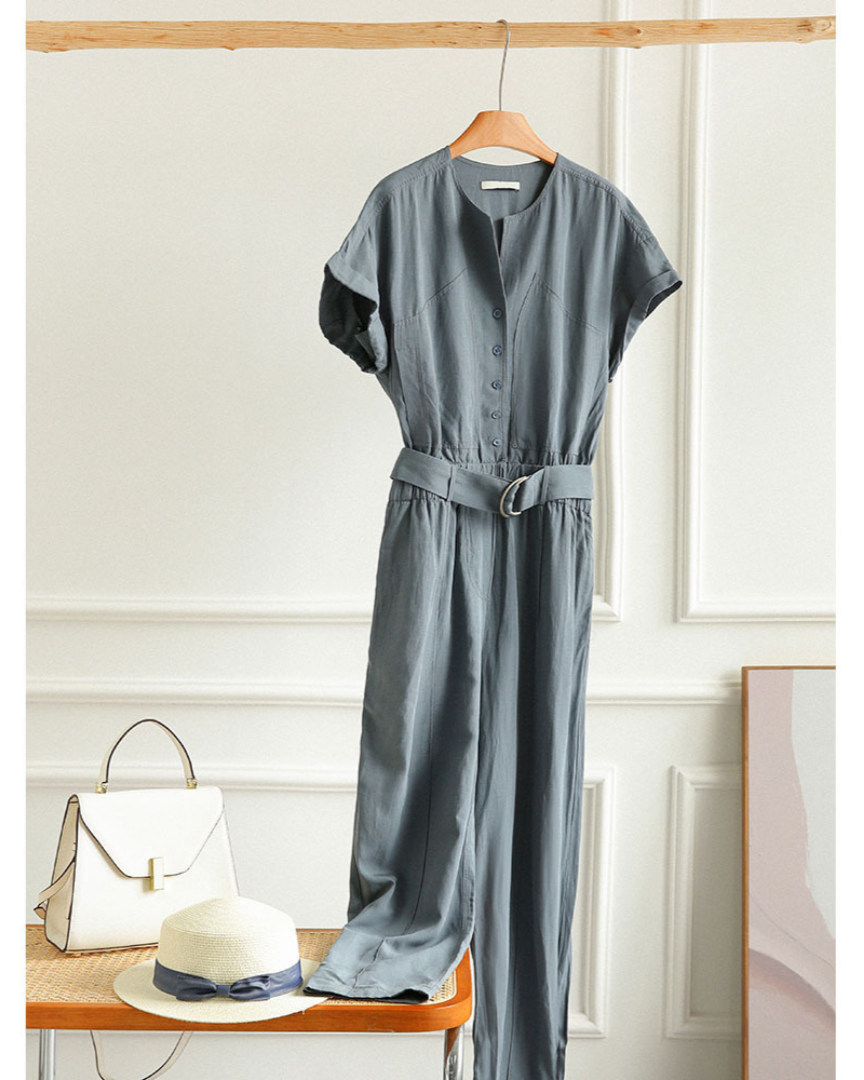 Sage Ease Button Utility Jumpsuit