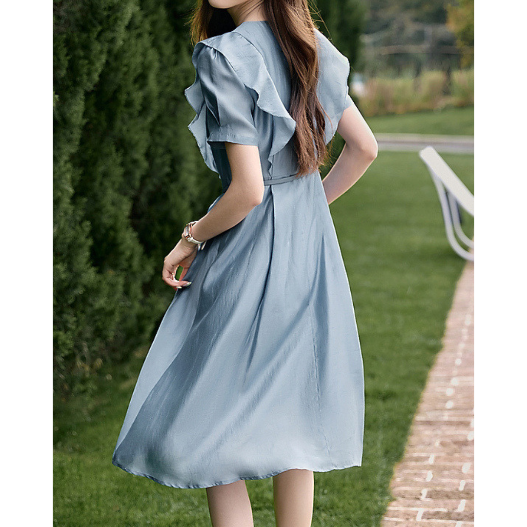 Dawn Pleat Flutter Belted Dress