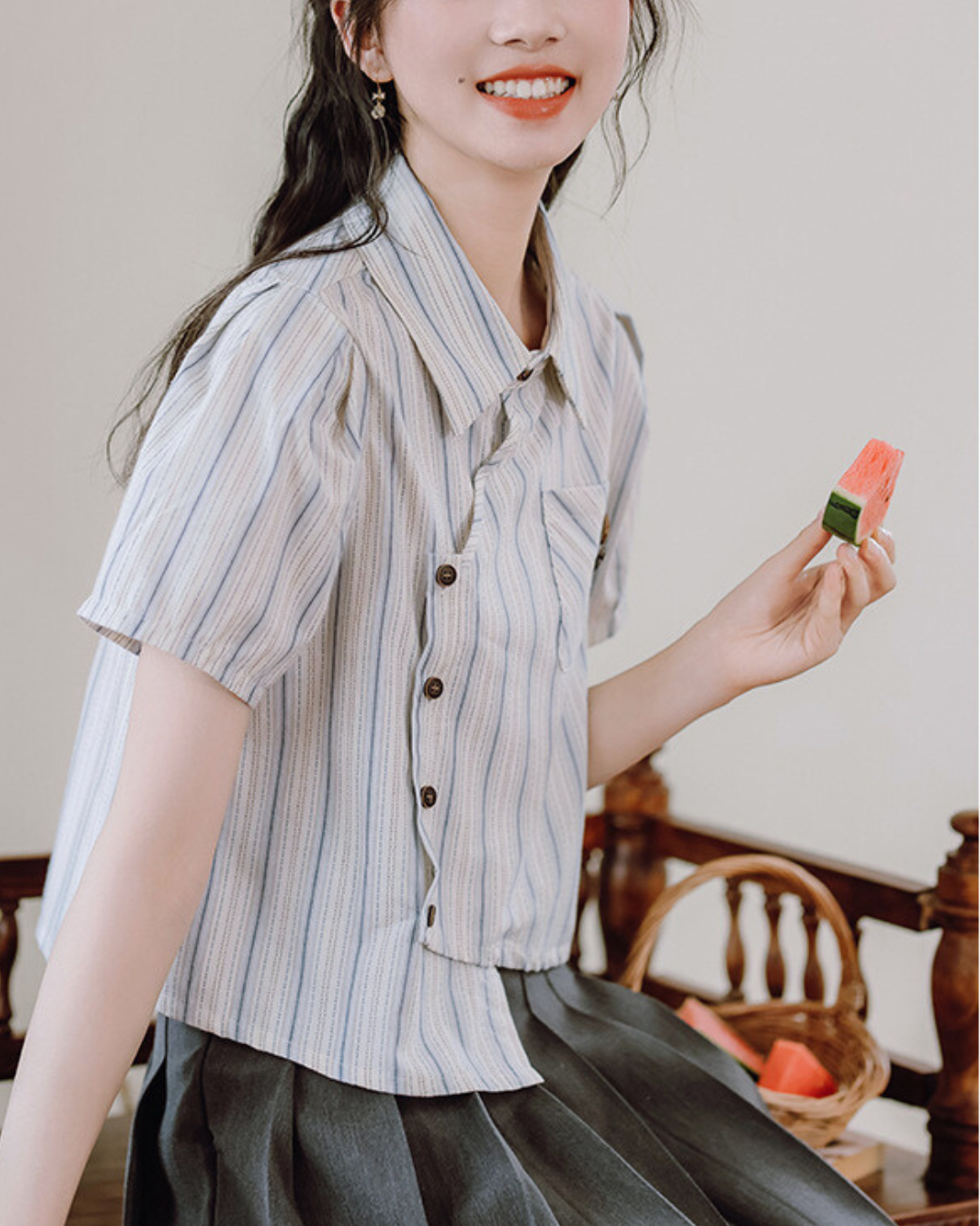 Mira Twist Stripe Collar Shirt