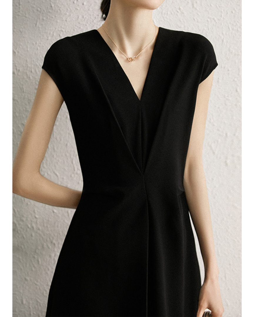 Noir Fold Pleat Midi Dress