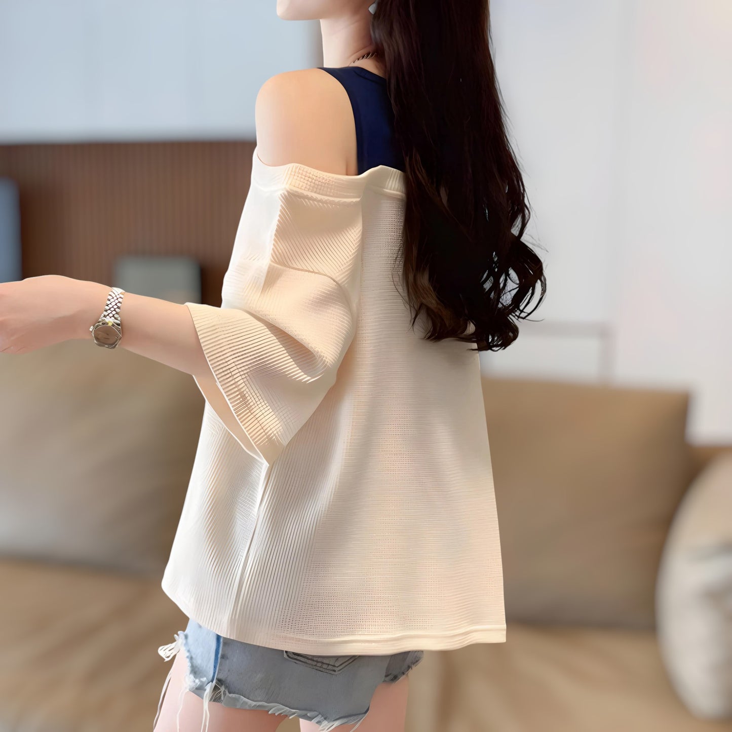 Lara Off-Shoulder Waffle T-Shirt
