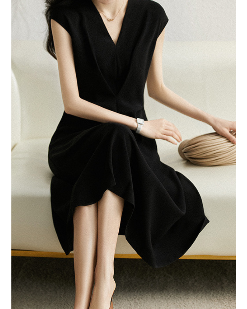 Noir Fold Pleat Midi Dress