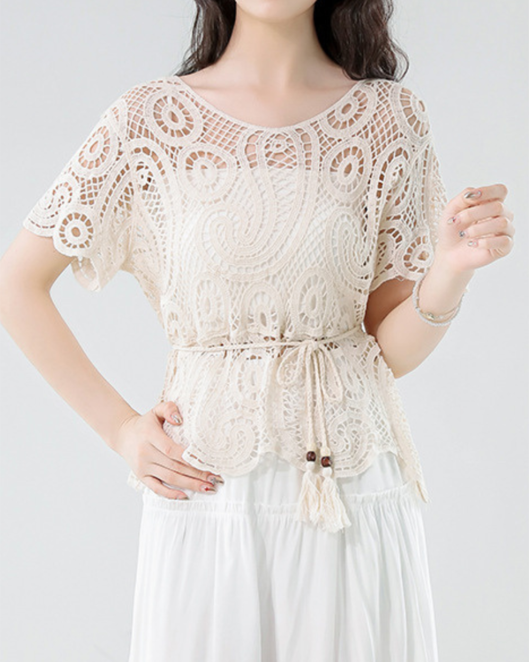 Amira Soft Lace Belted Top