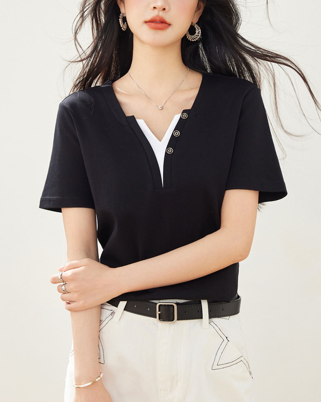 Mabel Layered Button T-Shirt
