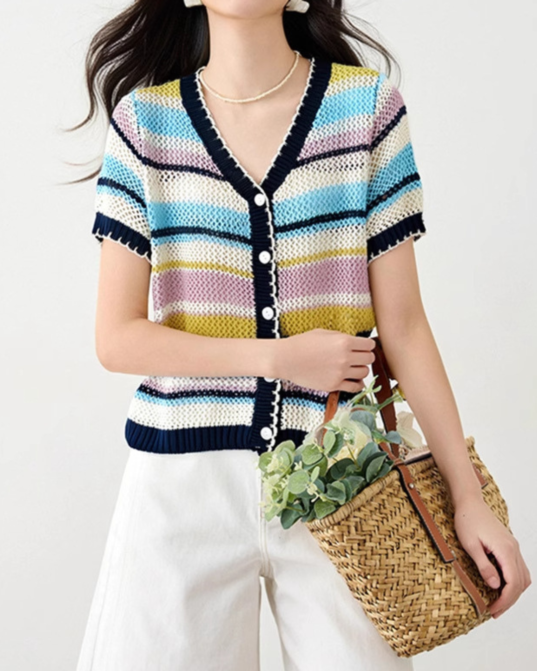 Mica Stripe Knit Cardigan T-Shirt