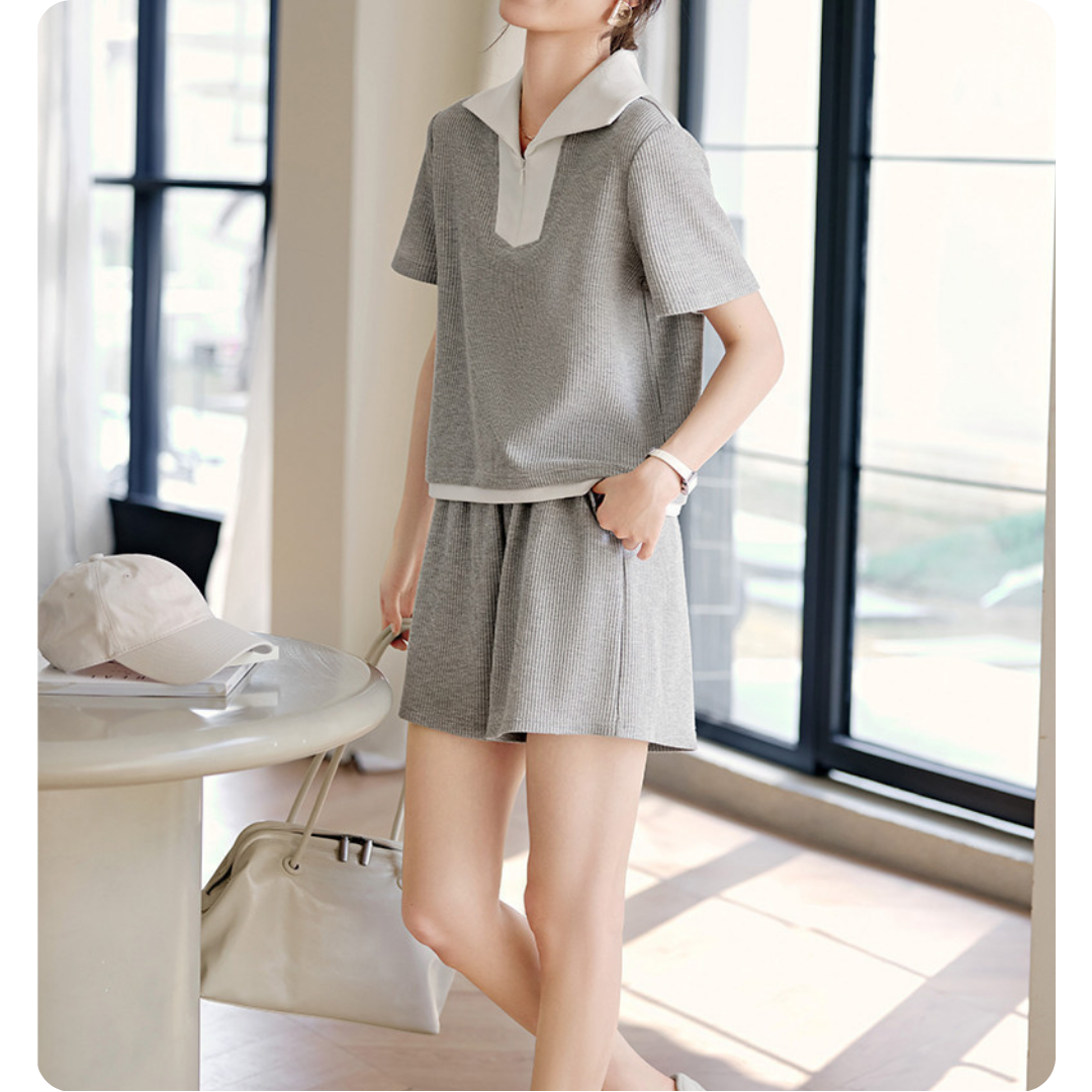 Lina Textured Collar Lounge Set
