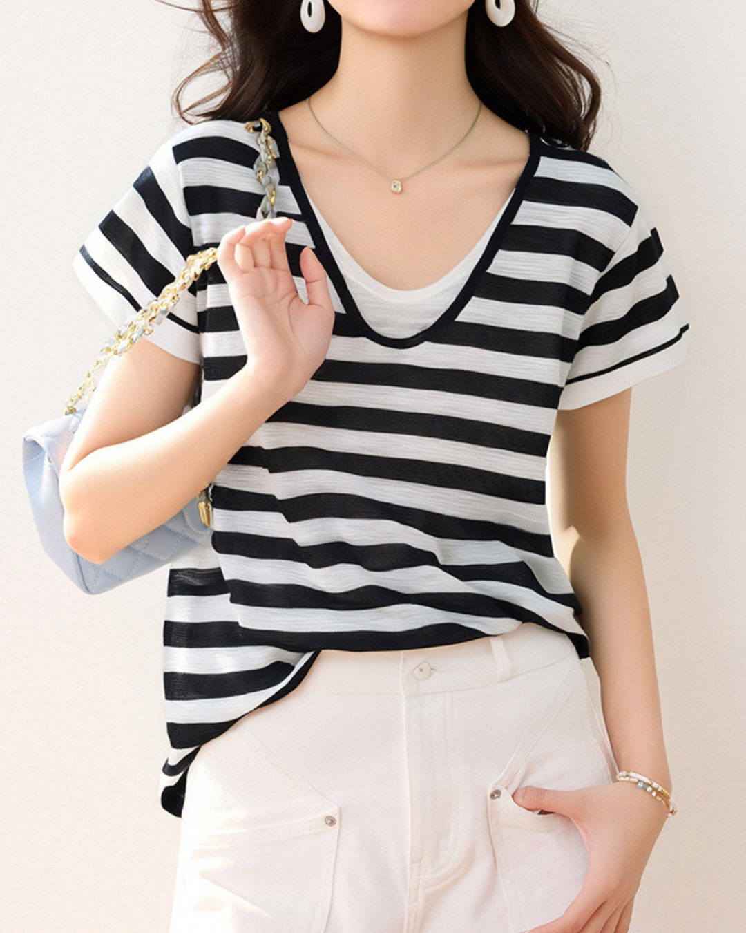 Lyna Stripe Layer Knit T-Shirt