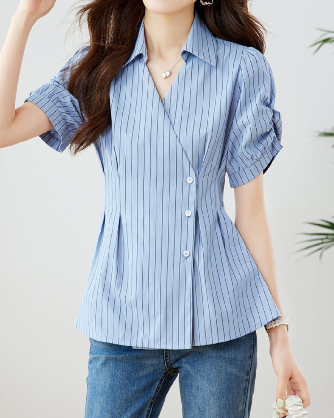 Sylvie Soft Pinstripe Wrap Shirt