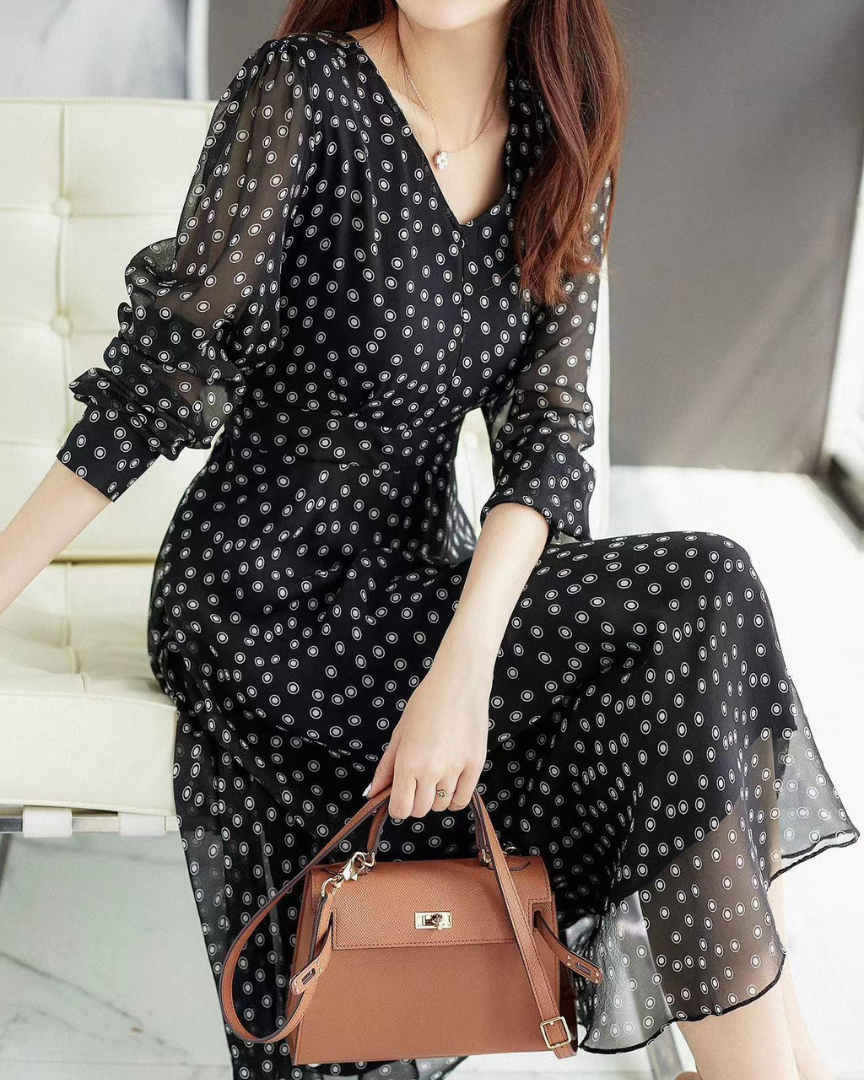 Elora Whisper Dot Flare Dress