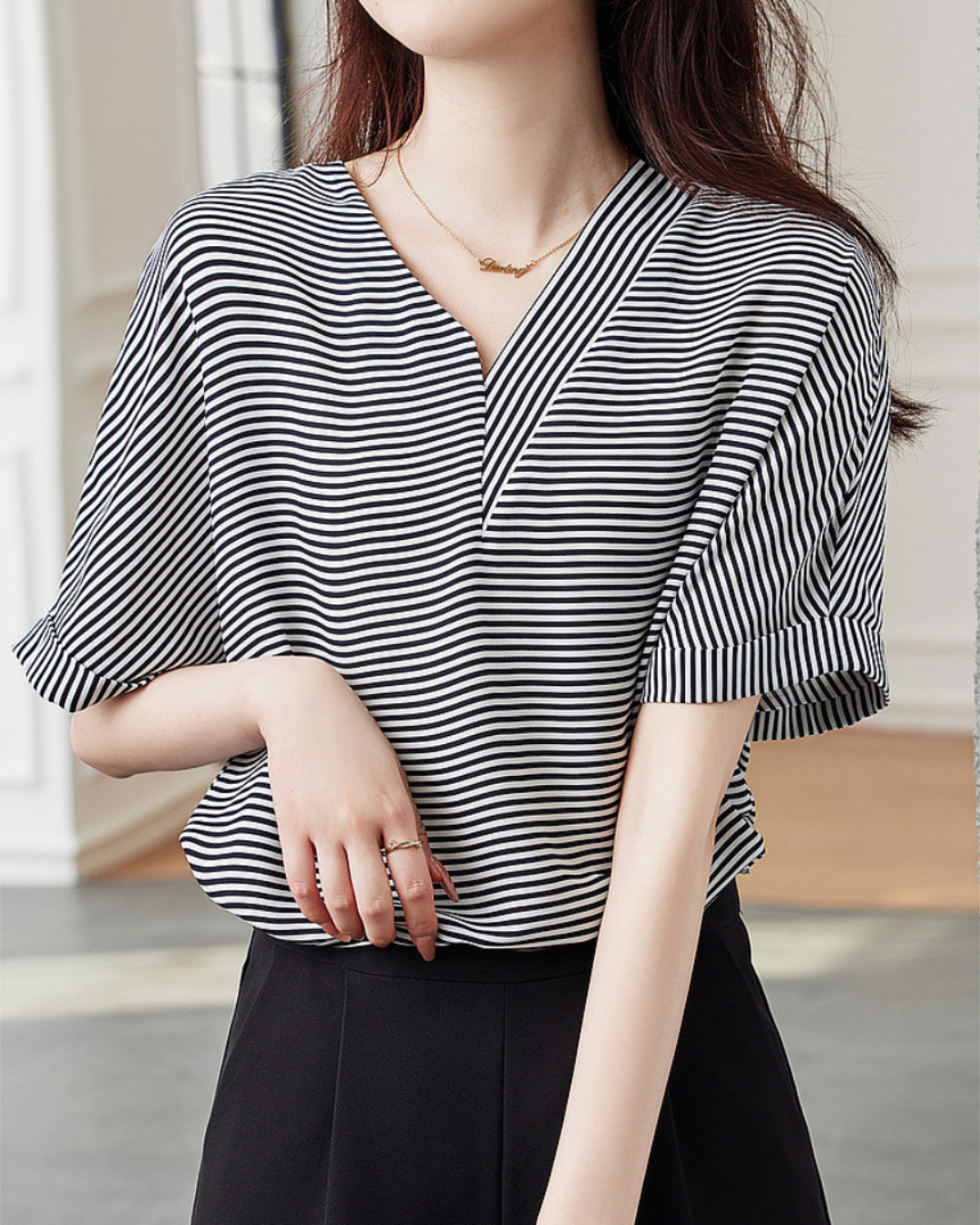 Isla Calm Stripe V-Neck T-Shirt