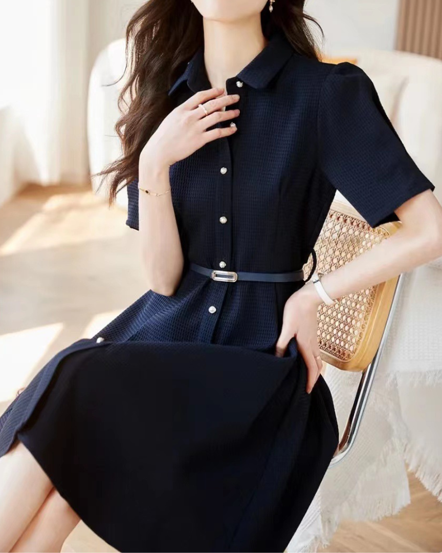 Adele Pearl Button Flare Dress