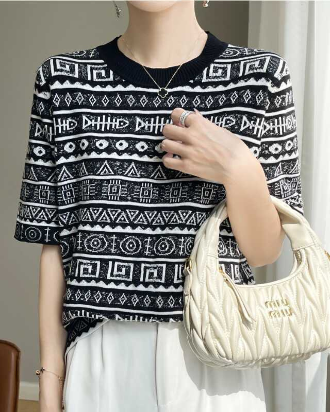 Noir Pattern Ease Knit T-Shirt