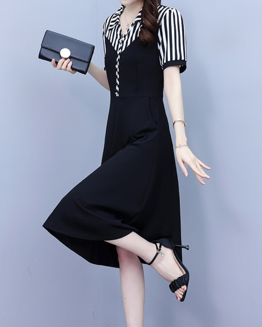 Irene Stripe Button Flare Dress