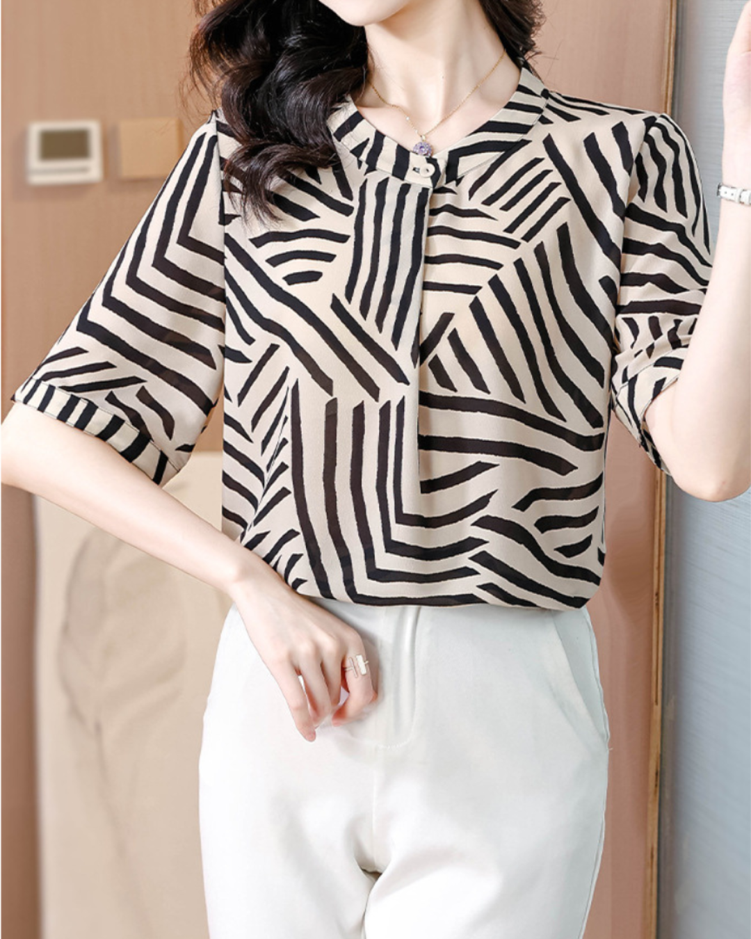 Isla Calm Geometric Chiffon Shirt