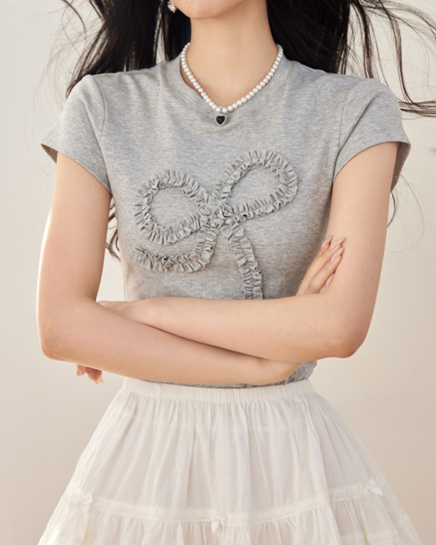 Mira Ribbon Textured Cotton T-Shirt