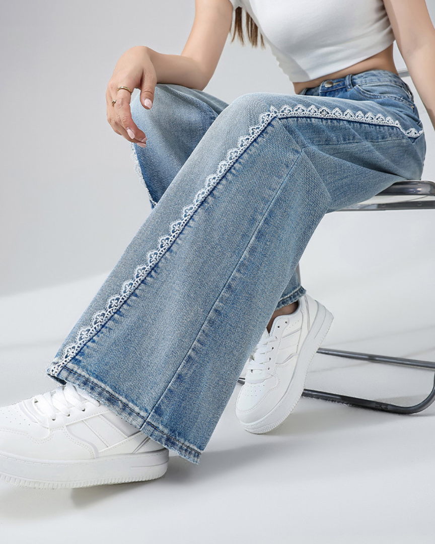 Liora Lace Trim Wide Denim