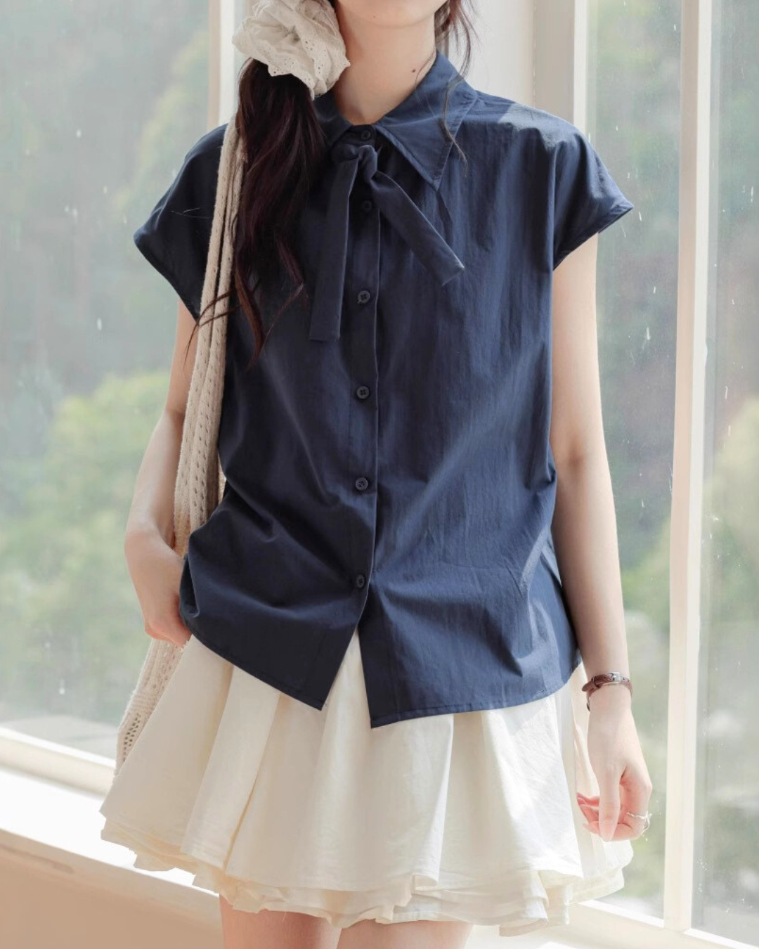 Rhea Soft Tie Collar Blouse