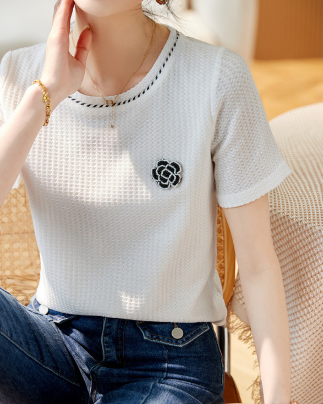 Clara Waffle Flower Knit T-Shirt